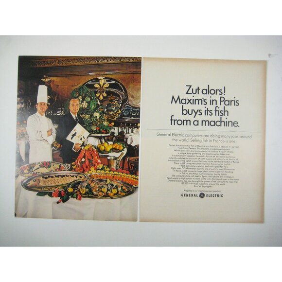 Vintage General Electric Maxim Paris Restaurant Ad 1960s ADVERT Print 2 Pages - Picture 1 of 2